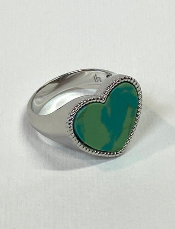 Valencia Heart Ring In Silver Green Agate